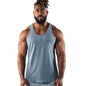 Camisetas sin mangas baratas con logo personalizado, ajustadas, lisas, para hombre, para entrenamiento, 100% algodón. - Product Image 2