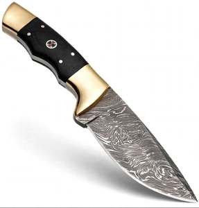 Couteau utilitaire artisanal en acier Damas, manche en corne noire, poinçon en laiton, outil de mosaïque - Product Image 5