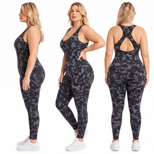 Mono de mujer de cintura alta con estampado de camuflaje, sin mangas, cuello en U, largo completo, ropa de gimnasio, control de abdomen, faja moldeadora, tallas grandes - Product Image 5