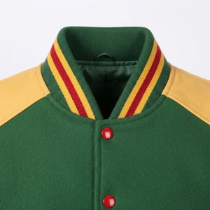 Men's Green <b>And</b> Yellow <b>Varsity</b> <b>Jacket</b> With <b>Red</b> Buttons <b>And</b> Striped Collar Cuffs Regular Fit Casual Style Autumn Wear - Product Image 5