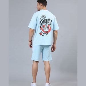 Conjunto de camiseta y pantalones cortos de LICRA de algodón para hombre, conjunto informal de verano hecho a medida, conjunto de gemelos de talla grande estilo callejero para hombre al por mayor - Product Image 3
