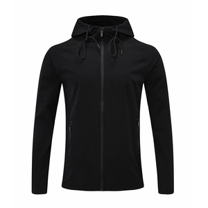Sweat-shirt à capuche zippé noir pour homme, manches raglan, coupe classique, décontracté, en polyester tricoté uni, idéal pour l'entraînement sportif, collection automne - Product Image 3