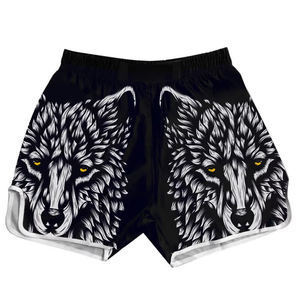 Shorts de boxe graphiques Loup Furieux de Qualité Supérieure, Taille Haute Élastique, pour Entraînement MMA, Coupe Ample, en Satin - Product Image 1