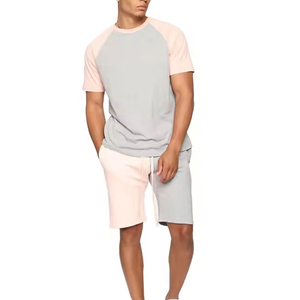 <b>Men's</b> Color Blocking Crew Neck <b>T</b>-<b>Shirt</b> Gray <b>Pink</b> Casual Summer Knitted 100% Cotton Short Sleeve Top - Product Image 1