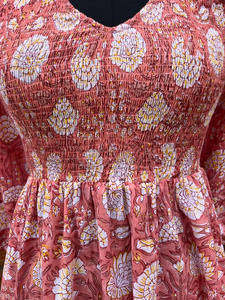 ชุดเดรสผ้าฝ้ายอินเดียพิมพ์ลายด้วยมือ สไตล์ลำลอง ทรงยาว คอวี ปักลายดอกไม้ แขนยาว สำหรับผู้หญิง - Product Image 5