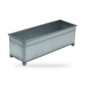 Jardinière rectangulaire en fer galvanisé avec pieds à billes, long bac à fleurs en métal pour balcon et herbes aromatiques - Product Image 1