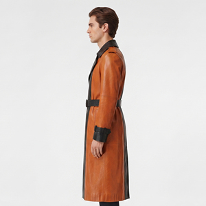 <b>Men's</b> Overcoat Belted Leather Jacket <b>Mens</b> Office Wear Leather Trench <b>Coat</b> Boys <b>Long</b> Sleeve PU Leather <b>Long</b> <b>Coat</b> - Product Image 3
