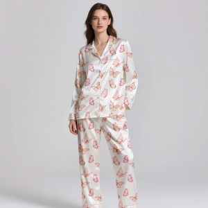 Conjunto de Pijama de Seda y Satén para Mujer con Logotipo Personalizado, Transpirable, de Alta Calidad, Suave y Lujoso, para Primavera/Verano, con Cintura Elástica, 2 Piezas - Product Image 4