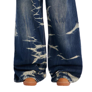 Jean en denim taille mi-haute pour femme, coupe large, bleu foncé délavé, style décontracté, coupe droite, nouvelle mode streetwear, pour le quotidien - Product Image 5