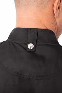 Veste de chef noire à manches courtes pour homme, fermeture à boutons, 100 % polyester, uniforme de restaurant et de bar, tissu tissé - Product Image 6