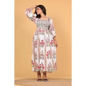 Vestido Maxi Bohemio de Algodón con Estampado Floral, Hecho a Mano en India, Ecológico, de Manga Larga, para Mujer, Diseño de Diseñador, para Fiestas, Otoño, Verano - Product Image 6