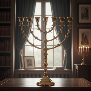 Traditional Gold 7-Branch Menorah Elegant <b>Brass</b> Jewish Candelabra for Hanukkah Temple & Home Decor Metal Religious <b>Candle</b> Stand - Product Image 2
