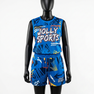 Conjunto de camiseta sin mangas y pantalones cortos para mujer, 180 GSM, poliéster interlock, impresión por sublimación, logotipo personalizado, conjuntos para mujer - Product Image 6