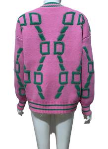 Cardigan en maille décontracté à col en V pour femme, imprimé, respirant, en polyester/coton, à manches longues, coupe ample, automne-hiver - Product Image 2