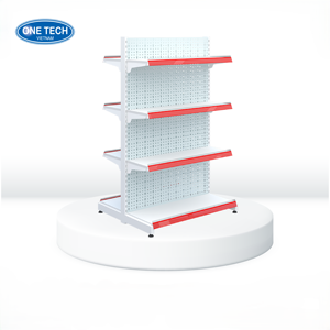 One Tech Factory-direct 4-tier PERFORATED DOUBLE-SIDED GONDOLA SHELF Powder Coated Pegboard AntiRust Non-Slip Retail Supermarket - Product Image 1