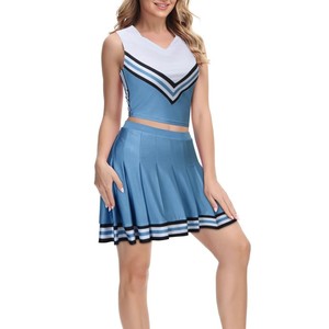 Falda de uniforme de porristas azul OEM/ODM más vendida, estilo color block, de spandex/poliéster, para adolescentes, con estampado por transferencia térmica - Product Image 6