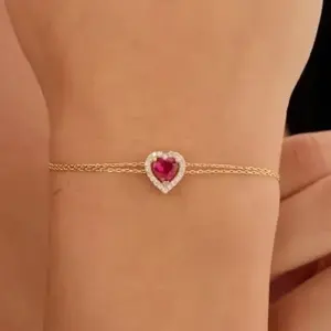 Pulsera Vintage con Halo de Diamantes Cultivados en Laboratorio de 2 Quilates con Corte Corazón para Mujer, Plata de Ley Chapada en Oro, Certificada por IGI - Product Image 4