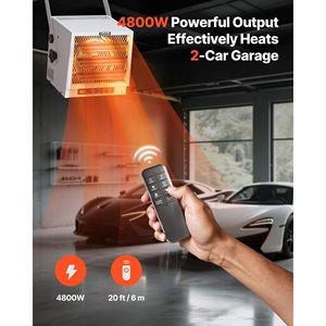 Riscaldatore Elettrico da Garage 4800 Watt con Telecomando, Timer 10 Ore, Protezione dal Surriscaldamento, Montaggio a Parete/Soffitto per Riscaldamento Officina - Product Image 2