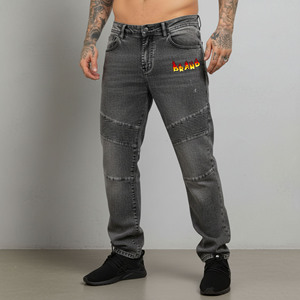 Pantalones de hombre de mezclilla estilo baggy, lavados con piedras, transpirables, con logo impreso DTF personalizado, 100% algodón de alta calidad, estilo hip hop streetwear. - Product Image 1