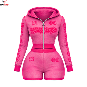 Conjunto de Sudadera con Capucha y Pantalones Cortos para Mujer, con Logotipo Bordado Personalizado, al por Mayor, Traje Deportivo para Damas - Product Image 1