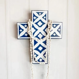 Handmade Eco-Friendly Modern Blue Bone Inlay Resin Patterned <b>Square</b> Wedding Wall Cross - Product Image 6