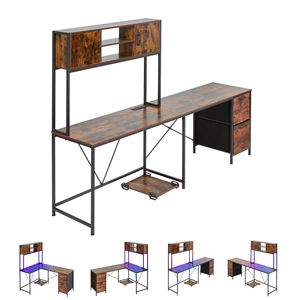 Scrivania da Gaming a L Reversibile da 62,2 Pollici con Luci LED, Supporto CPU e Prese di Corrente, Stazione di Lavoro e Archiviazione per Computer Mobile - Product Image 1