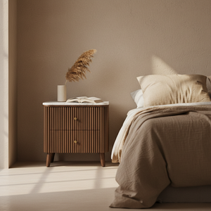 โต๊ะข้างเตียง/โต๊ะข้างโซฟา/โต๊ะอเนกประสงค์ ดีไซน์ทันสมัย พร้อมลิ้นชัก 2 ช่อง ทำจากไม้เอคาเซีย ปิดผิวด้วยวีเนียร์ไม้โอ๊ค ท็อปหินอ่อน ดีไซน์โดดเด่น เหมาะสำหรับห้องรับประทานอาหารและห้องนั่งเล่น ห้องนอน - Product Image 6