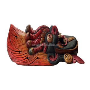 Masque Bhairab népalais authentique fait main en bois – Décoration murale traditionnelle représentant une divinité fureuse pour la décoration intérieure - Product Image 3