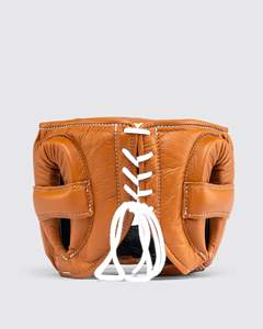Protège-tête de boxe de haute qualité, couleur orange doré, fabriqué en cuir véritable, logo, demi-visage, à lacets, pour Muay Thai - Product Image 2