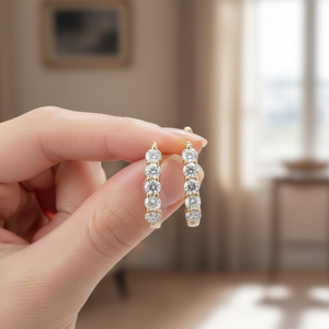 Boucles d'oreilles créoles en diamants véritables en or jaune 14 carats |   Créoles classiques à taille ronde serties de pierres pour femme, bijoux raffinés, cadeau d'anniversaire - Product Image 5