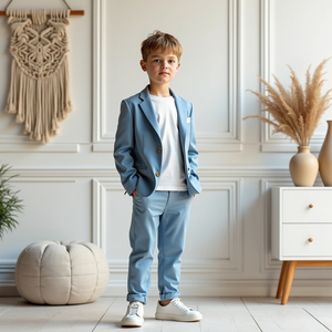 Kids Boys Light Blue 2 Piece Suit <b>Blazer</b> and Pants <b>Set</b> Smart Casual Wedding Party Formal Wear - Product Image 3