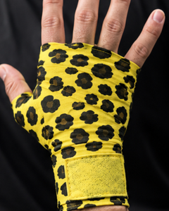 Vendas elásticas autoadhesivas de tela no tejida con estampado animal amarillo y negro para muñeca, ideales para fitness y entrenamiento de boxeo. - Product Image 5