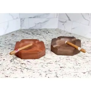 Premium Round Wooden <b>Ashtray</b> for Cigarettes Cigars Solid Wood Tabletop Walnut Finish Modern European Design Home Commercial Use - Product Image 2