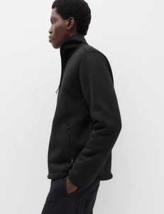 <b>Men's</b> Black <b>Fleece</b> <b>Jacket</b> Sherpa <b>Lined</b> Zipper Closure Casual Winter Outerwear Regular Fit Solid Color Knitted Polyester Shell - Product Image 5