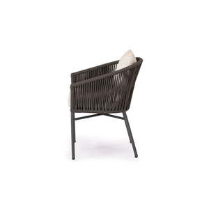 Silla de comedor moderna hecha de aluminio de calidad con cuerda tejida y cojín para uso en exteriores. - Product Image 2