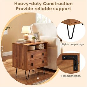 Mesa de Noche Industrial con Patas de Horquilla 3 en 1, Versátil, con 2 Cajones, Mesa Auxiliar para Dormitorio - Product Image 4