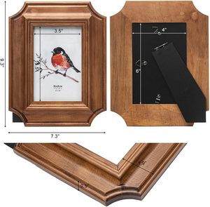Cadre photo en bois de pin couleur noyer avec verre véritable, vertical et horizontal, pour table ou mur - Product Image 4
