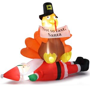 4.9 FT Lighted Christmas Inflatable Decoration Funny Santa Claus and Turkey Sitting in Yard Outdoor Holiday Blow Decorations - Product Image 5