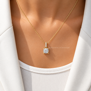 Pendentif classique en or massif 14K avec diamant de laboratoire taille coussin, serti griffes, 0,50-2,00 CT DEF VVS, certifié IGI, cadeau ODM - Product Image 2