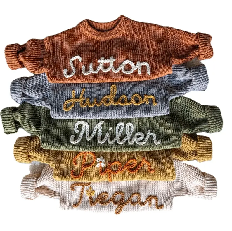 Custom Embroidery Flora Name Knit Jumpers Kids Girls Boys Winter Sweaters