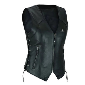 <b>Women</b> Leather Motorcycle Biker Vest Vintage Slim Fit <b>Waistcoat</b> Sleeveless Outerwear Windproof Pockets Zipper Casual Fashion - Product Image 5