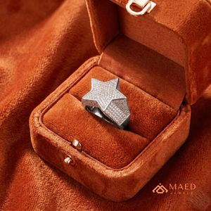 Mens Silver Tone Moissanite Star Ring Hip Hop Engagement Statement Jewelry Fashion Ring with Micro Insert Stylish - Product Image 5