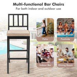 Set of 2 Patio Bar <b>Stools</b> with Detachable <b>Cushion</b> and Footrest for Outdoor Dining and Entertaining - Product Image 4