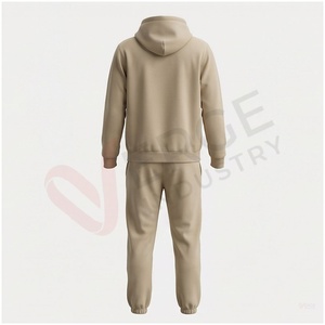 Ensemble de survêtement beige à capuche pour homme, manches longues, couleur unie, décontracté, respirant, coupe régulière, pour l'automne - Product Image 2