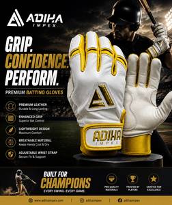 Gants de frappe de baseball en cuir de qualité supérieure Adiha Impex, blancs, fermeture auto-agrippante, unisexe, adulte, entraînement, personnalisables, durables - Product Image 4