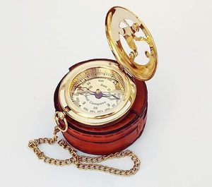 Antique Brass and Copper Sundial <b>Compass</b> Set with Ship <b>Watch</b>, Leather Display Box, Vintage Maritime Decor - Product Image 3