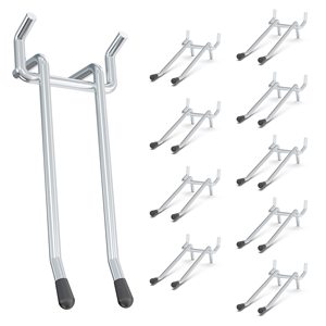 HUHOLE 10 crochets double bras en acier au carbone argenté pour panneau perforé, 4-6 pouces, durables, pour rangement d'outils de garage, conception fonctionnelle - Product Image 3