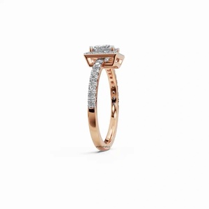 Anillo de compromiso y boda de lujo con diamante de corte princesa cultivado en laboratorio certificado IGI, halo y banda pavé, en plata 925/935 y oro de 10K/14K/18K - Product Image 3