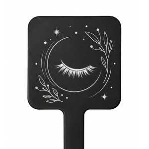 Handheld <b>Square</b> Makeup <b>Mirror</b> With Moon And Eyelash Design Black Plastic Handle Single Sided - Product Image 5