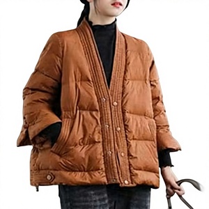 Chaqueta Acolchada para Mujer, Cuello en V, Manga Larga, Transpirable, Relleno de Poliéster, Abrigo de Invierno con Cierre de Cremallera, Color Sólido, Nylon - Product Image 1